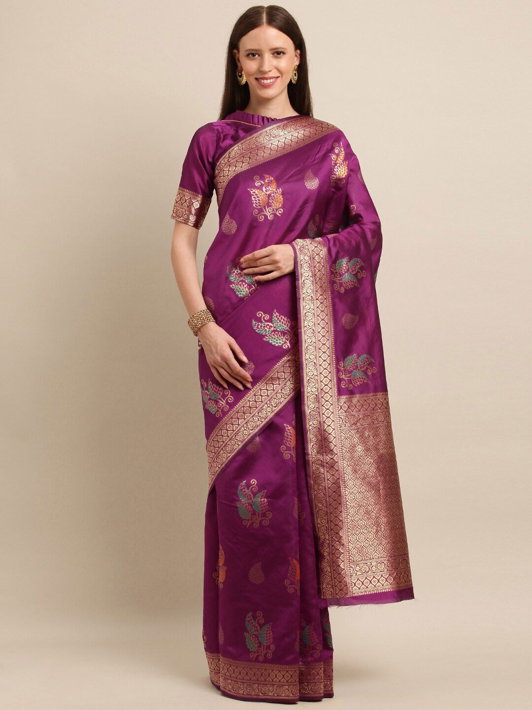 

SHAVYA Magenta Woven Design Zari Pure Silk Banarasi Saree