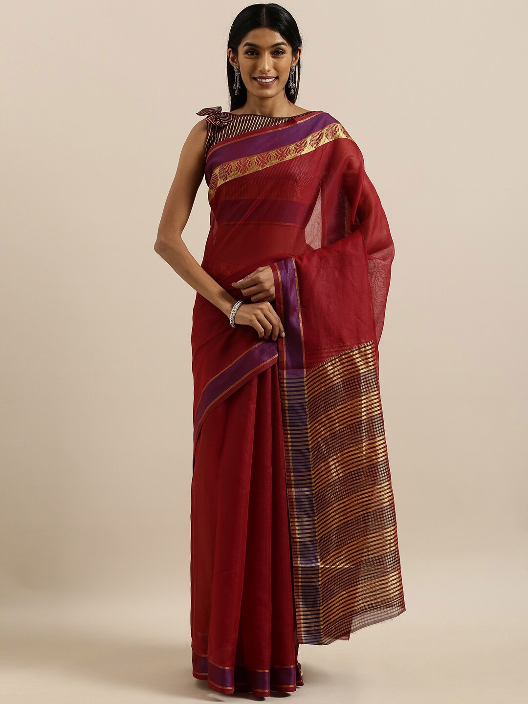 

SHAVYA Maroon & Blue Pure Cotton Saree