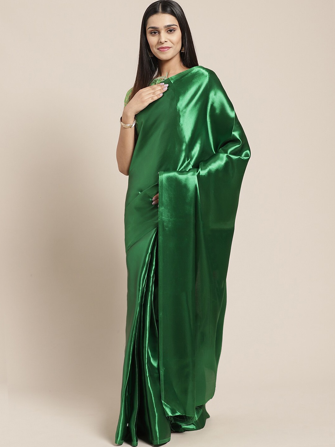 

SHAVYA Green Zari Satin Fusion Saree