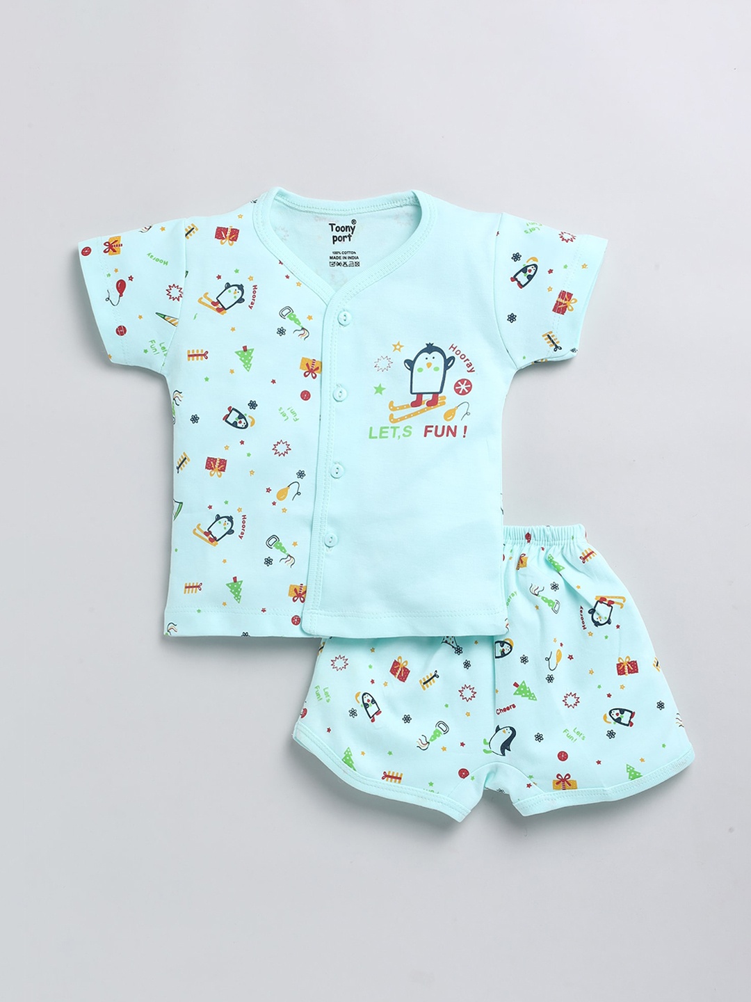 

Toonyport Unisex Kids Blue Printed Pure Cotton T-shirt with Shorts