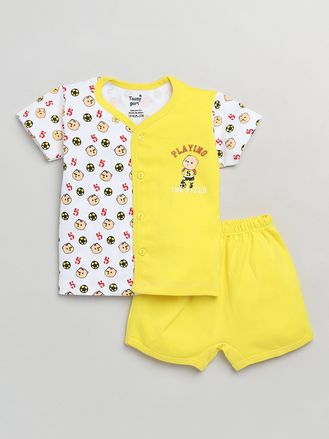 

Toonyport Unisex Kids Yellow & White Printed Shirt with Shorts