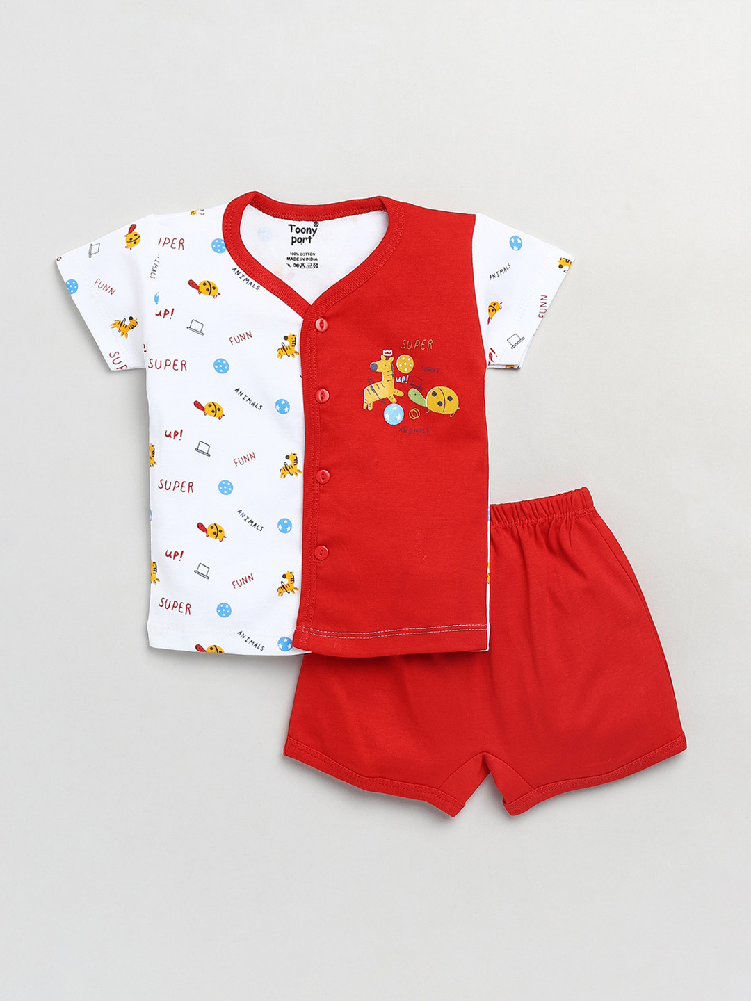 

Toonyport Kids Red & White Printed Cotton clothing set
