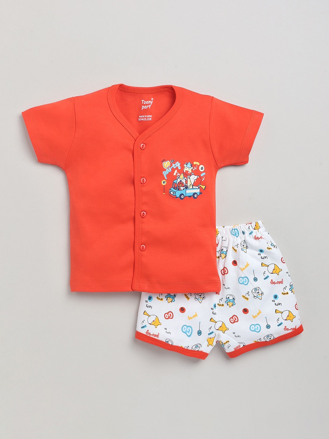 

Toonyport Unisex Kids Orange & White Printed T-shirt with Shorts