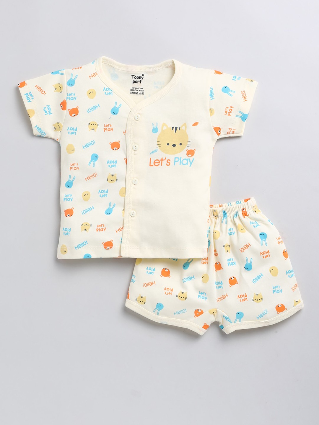 

Toonyport Kids Peach-Coloured Printed Pure Cotton Jhabla with Shorts