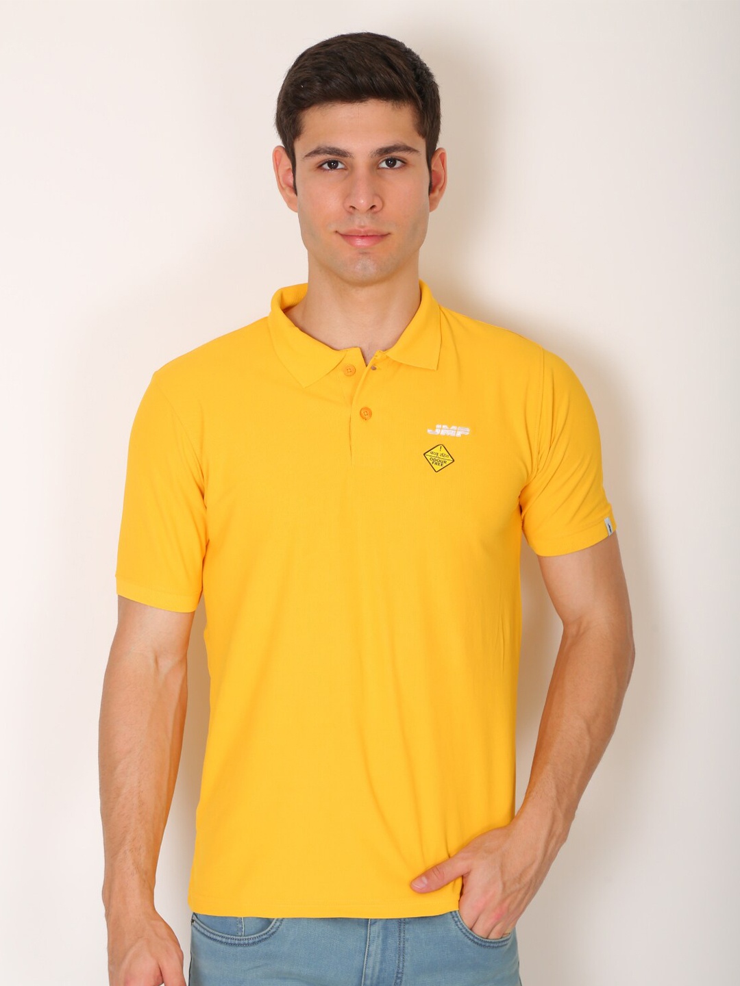 

JMP Men Yellow Polo Collar Slim Fit T-shirt
