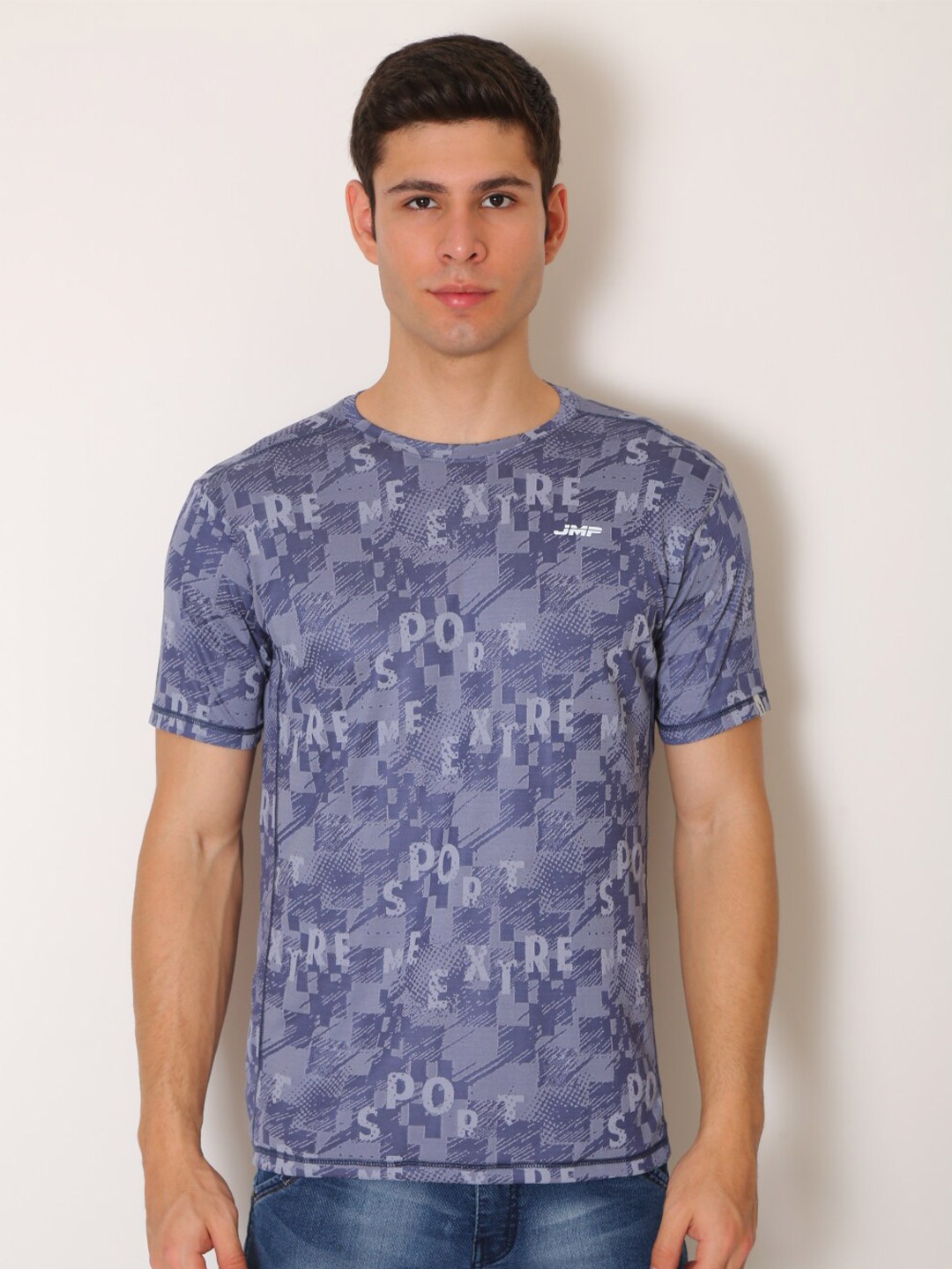 

JMP Men Blue Camouflage Printed Slim Fit T-shirt