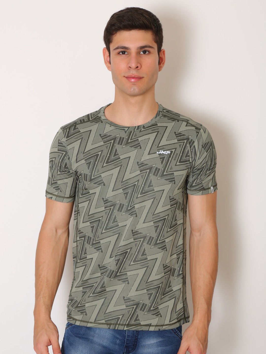 

JMP Men Olive Green Printed Slim Fit T-shirt