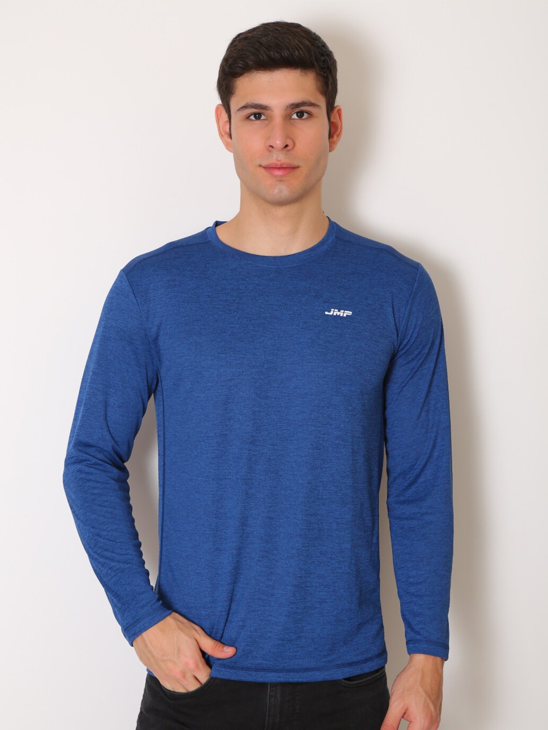 

JMP Men Blue Raw Edge Slim Fit T-shirt