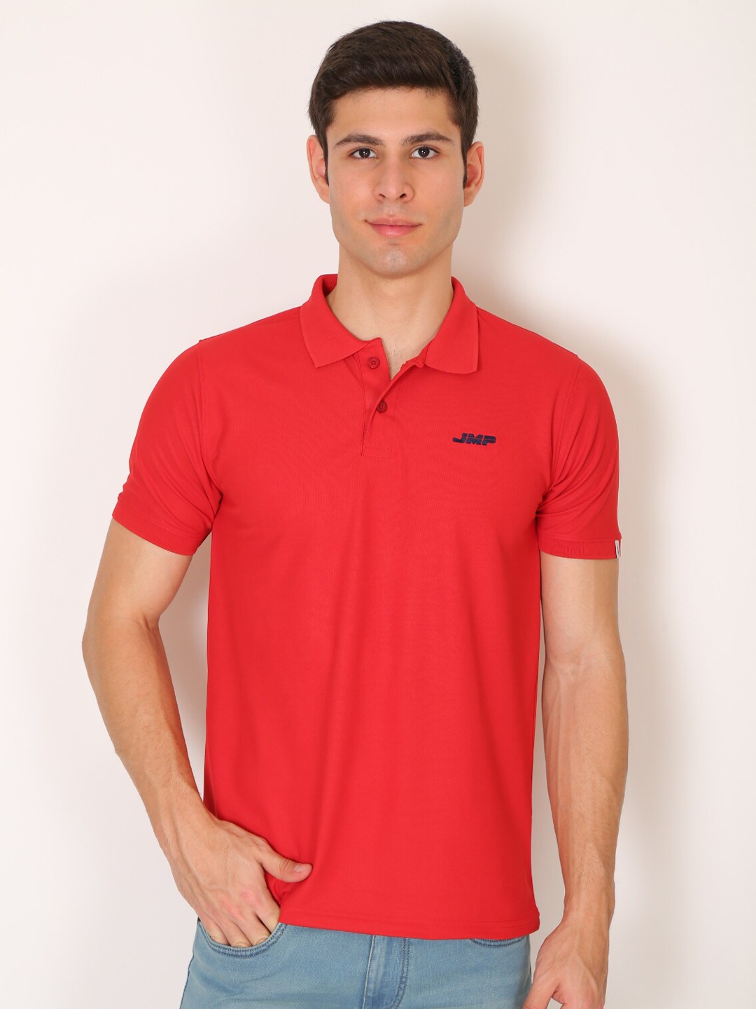 

JMP Men Red Polo Collar Slim Fit T-shirt