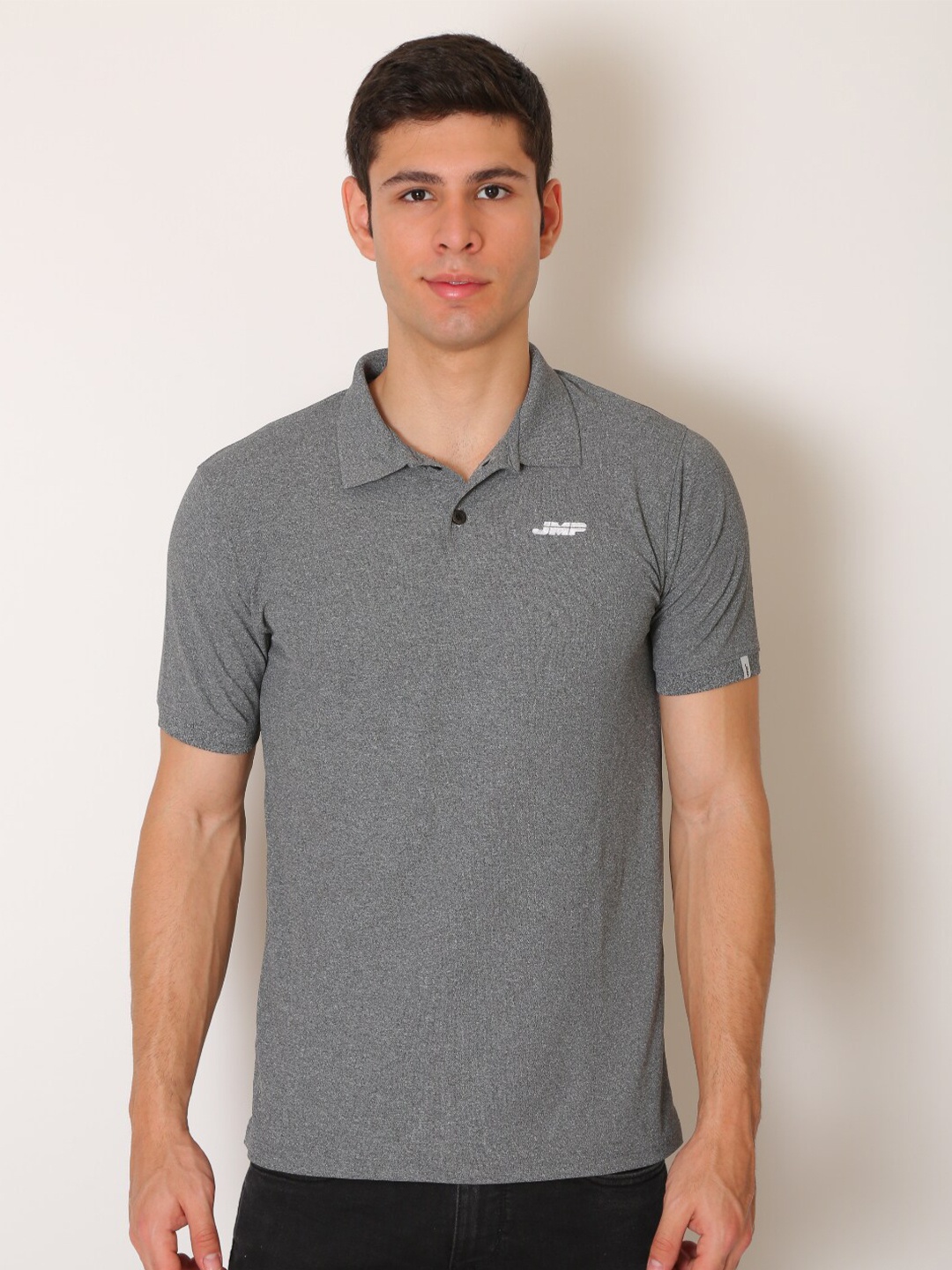 

JMP Men Grey Melange Polo Collar Slim Fit T-shirt