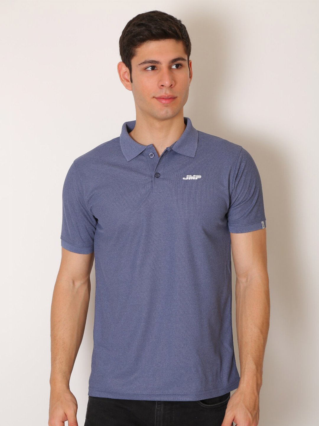 

JMP Men Blue Polo Collar Solid Slim Fit Casual T-shirt