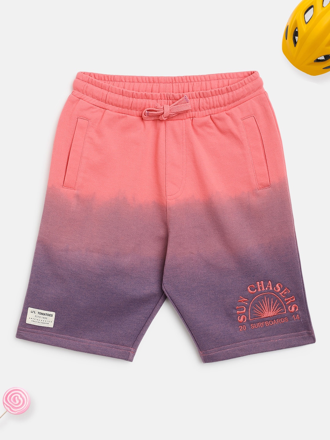 

Lil Tomatoes Boys Pink Ombre Printed Outdoor Shorts