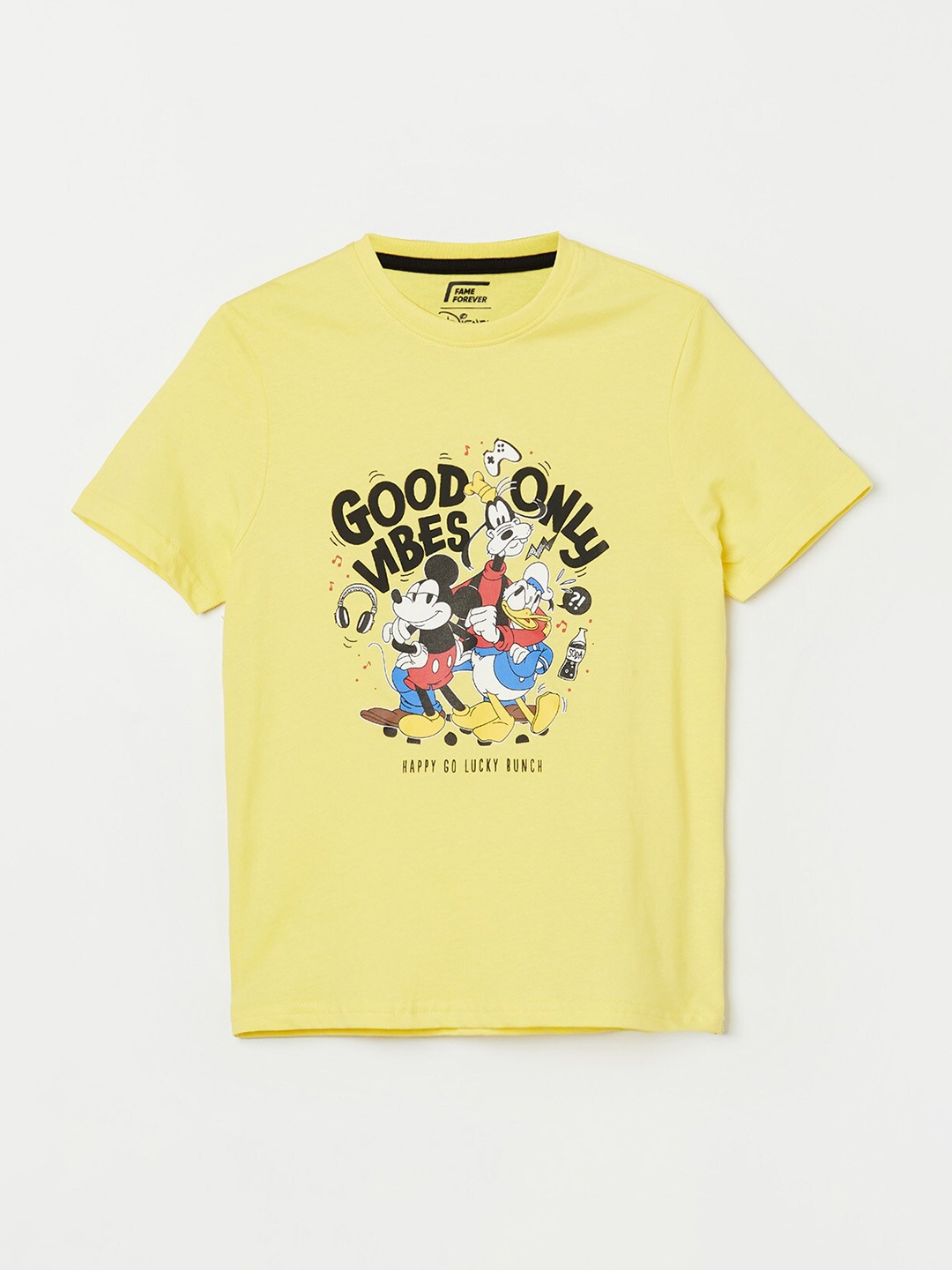 

Fame Forever by Lifestyle Boys Yellow Mickey & Donald Printed T-shirt