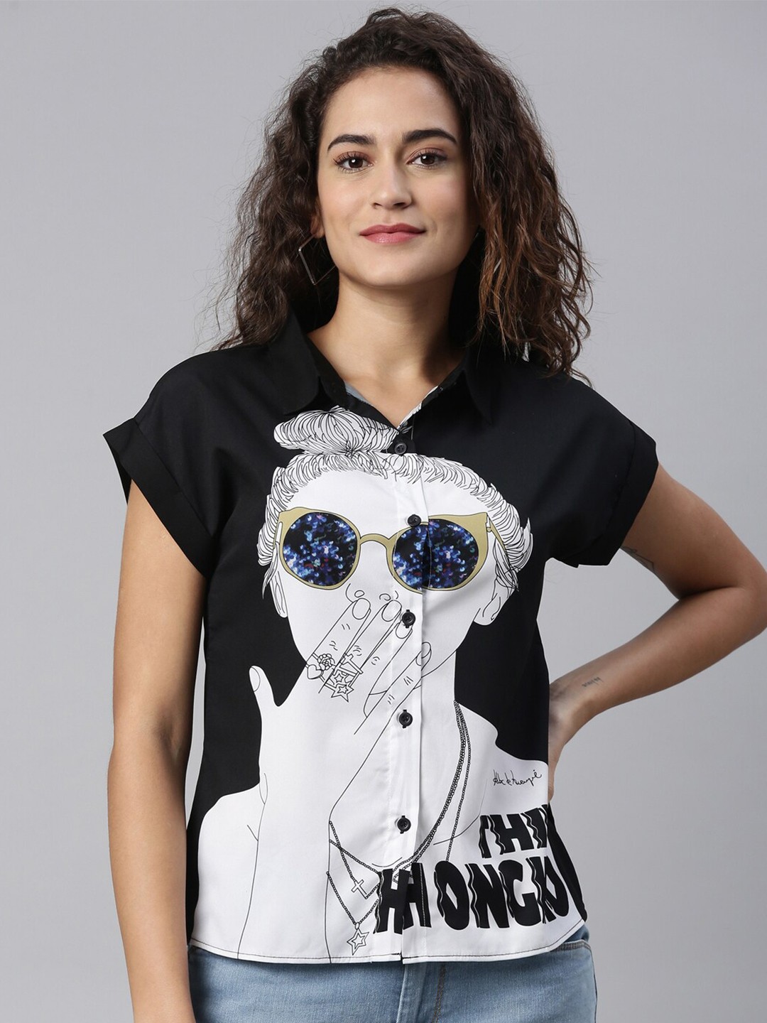

LAYA Women Black & White Print Top