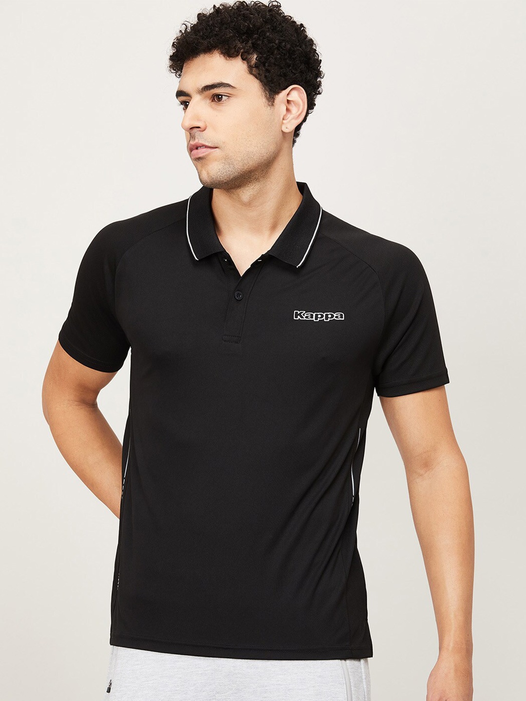 

Kappa Men Black Polo Collar Slim Fit T-shirt