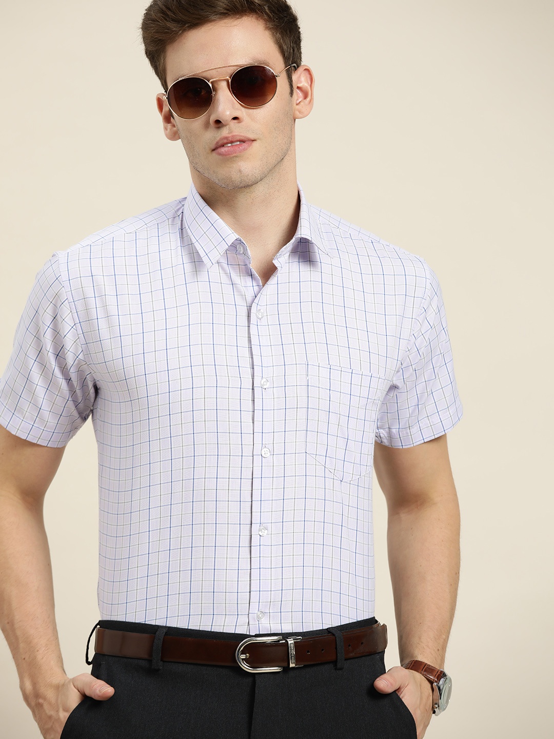 

Hancock Men Lavender Slim Fit Checked Formal Shirt