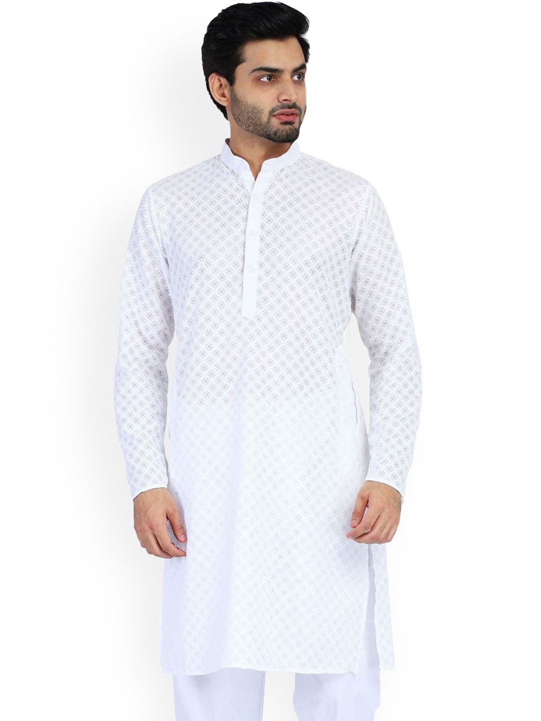 

TAHVO Men White Geometric Chikankari Kurta