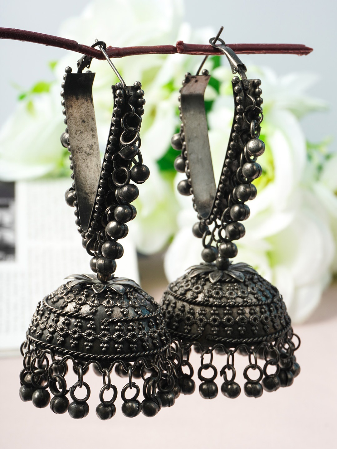 

Urmika Silver-Toned Classic Jhumkas Earrings