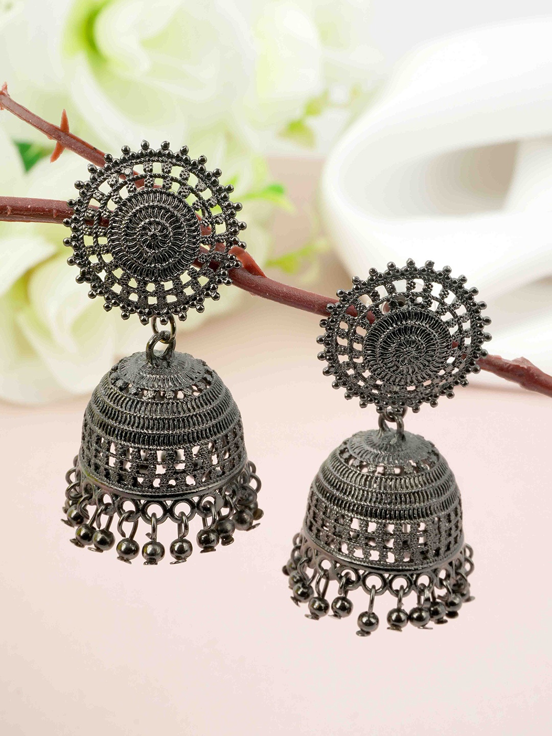 

Urmika Silver-Toned Classic Jhumkas Earrings