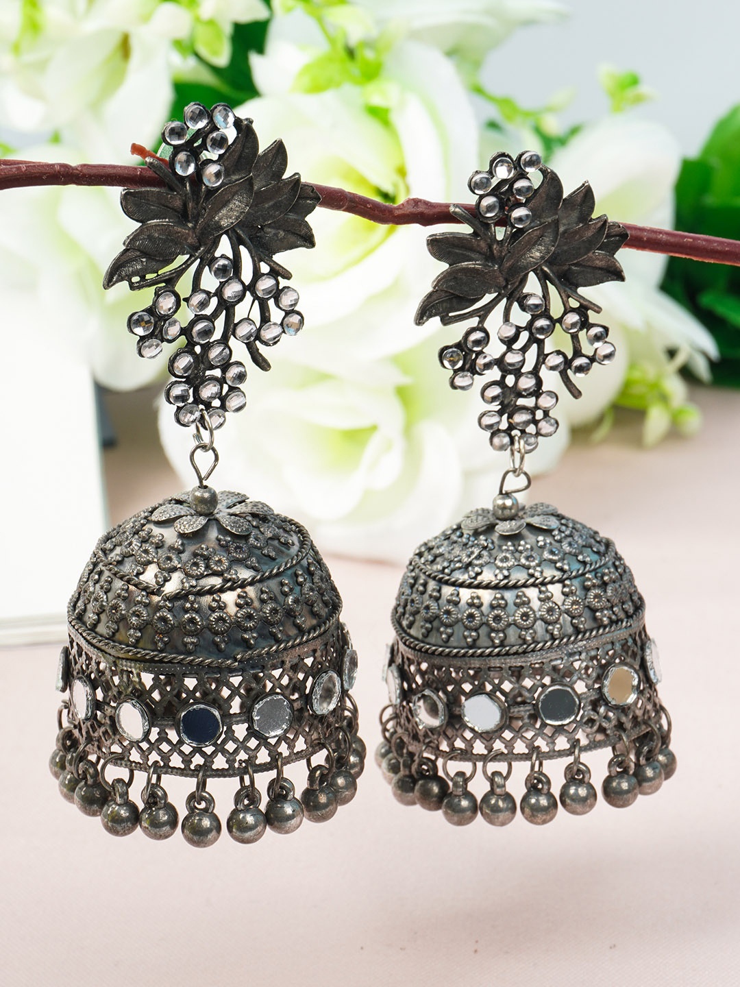 

Urmika Silver-Toned Classic Jhumkas Earrings