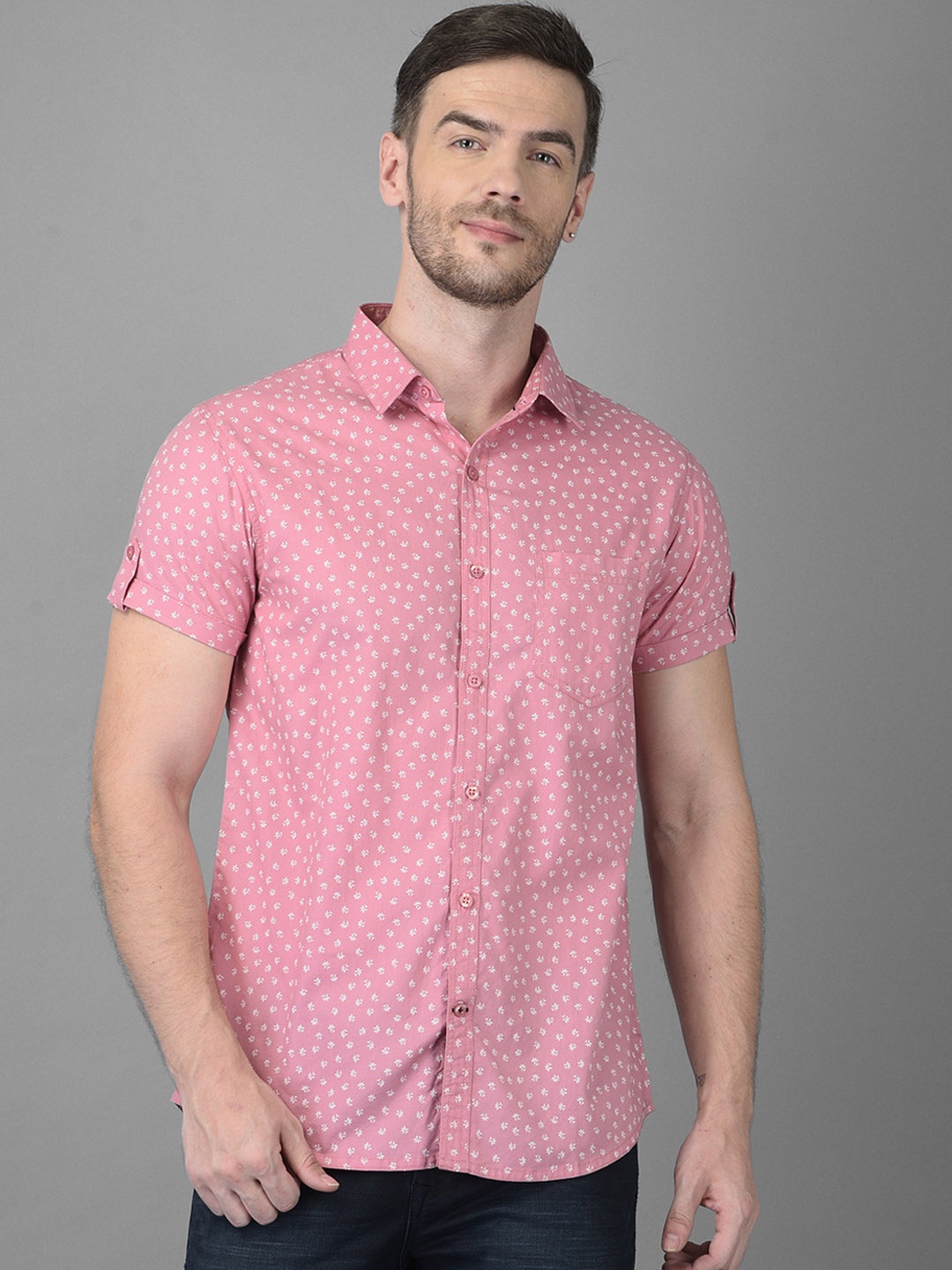 

Canary London Men Peach-Coloured Smart Slim Fit Printed Casual Shirt