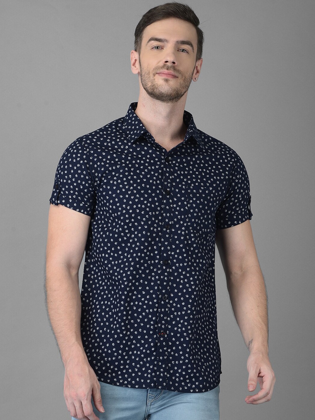 

Canary London Men Navy Blue Smart Slim Fit Floral Printed Casual Shirt