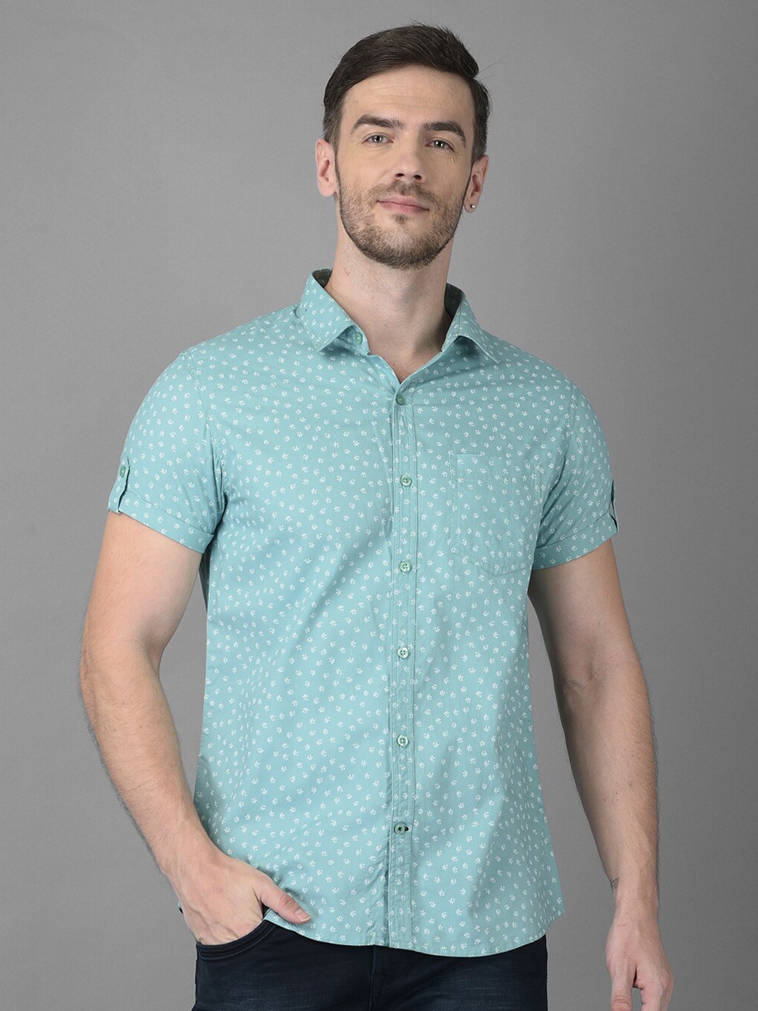

Canary London Men Green Smart Slim Fit Printed Casual Shirt