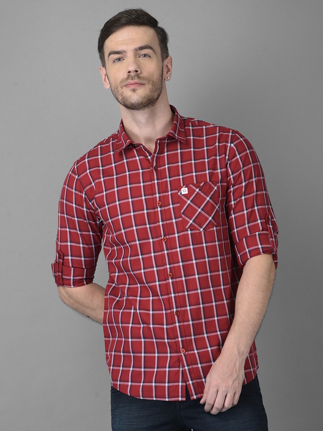 

Canary London Men Red Smart Slim Fit Tartan Checked Cotton Casual Shirt