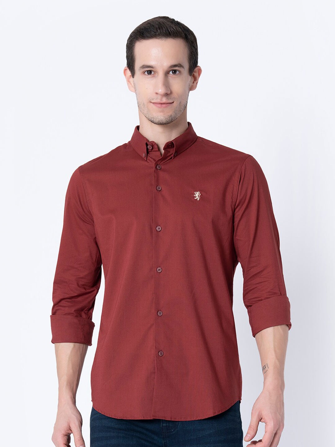 

Red Tape Men Red Solid Pure Cotton Casual Shirt