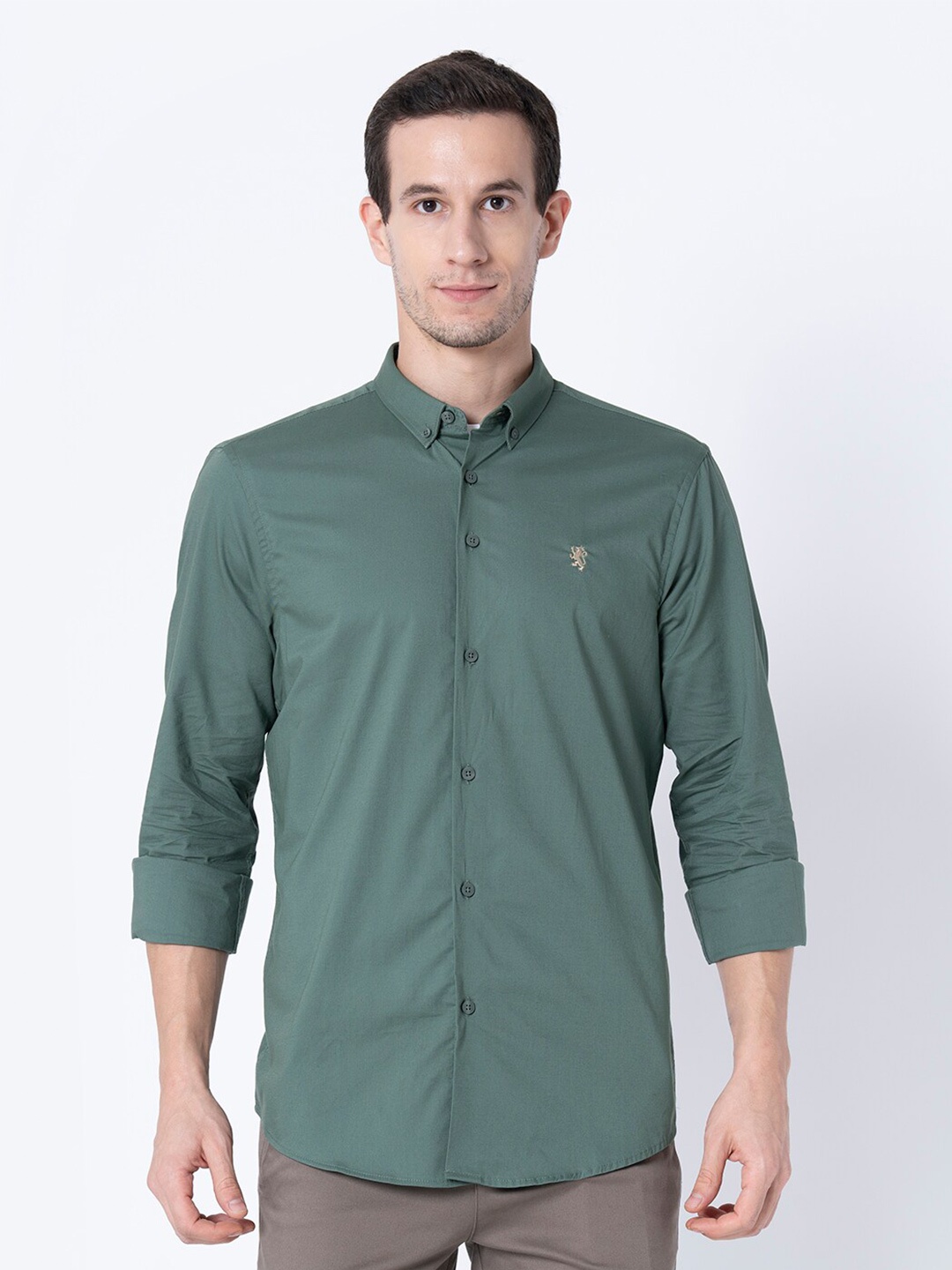 

Red Tape Men Olive Green Solid Cotton Casual Shirt