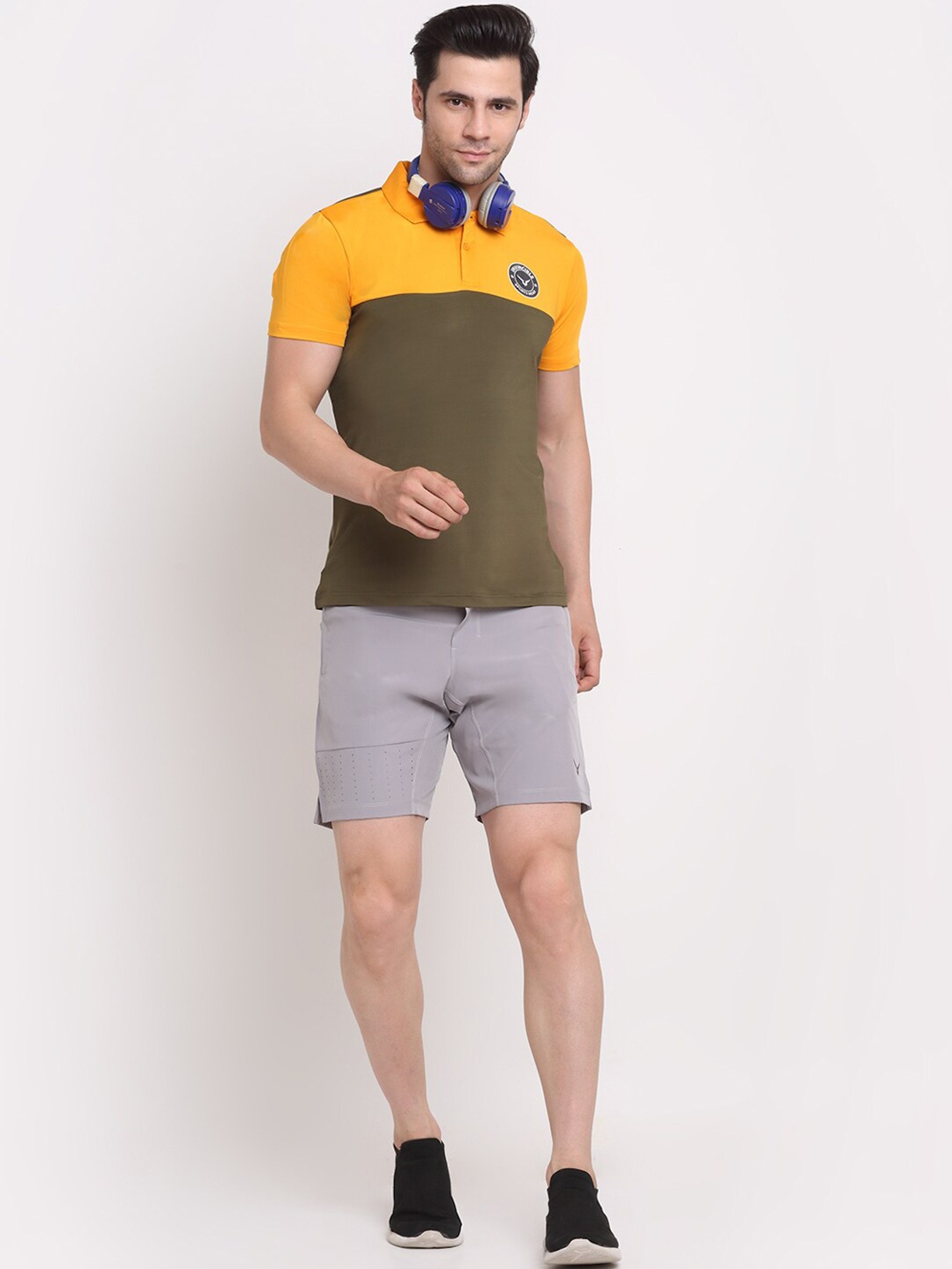 

Invincible Men Colorblocked Polo Tee, Olive