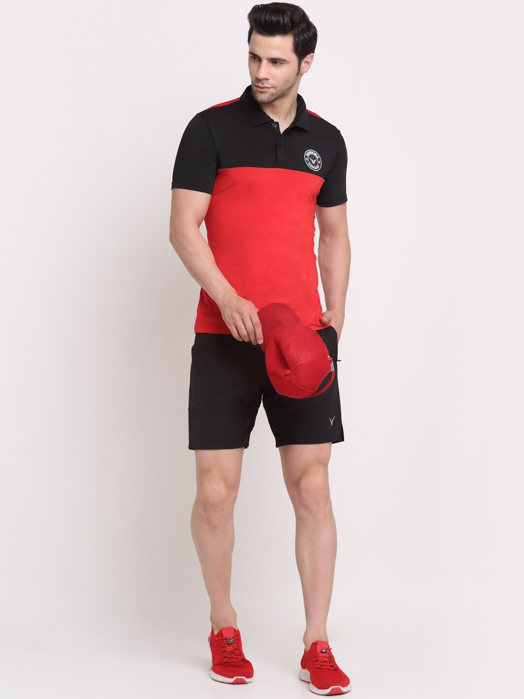 

Invincible Men Colorblocked Polo Tee, Red