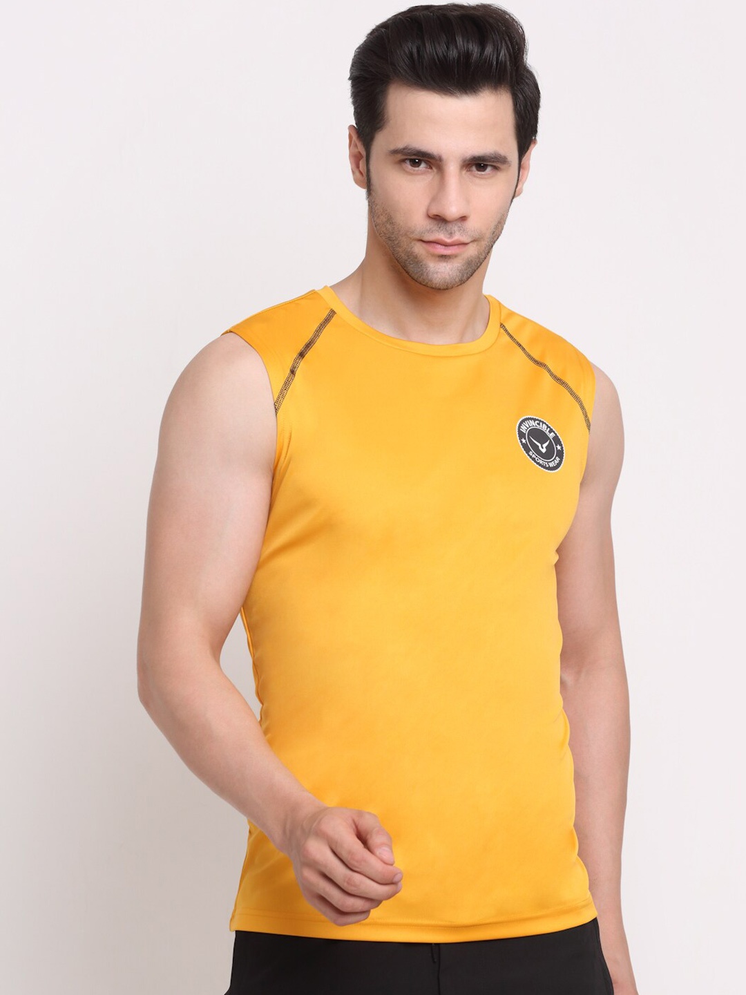 

Invincible Men Detailed Sleeveless Tee, Gold
