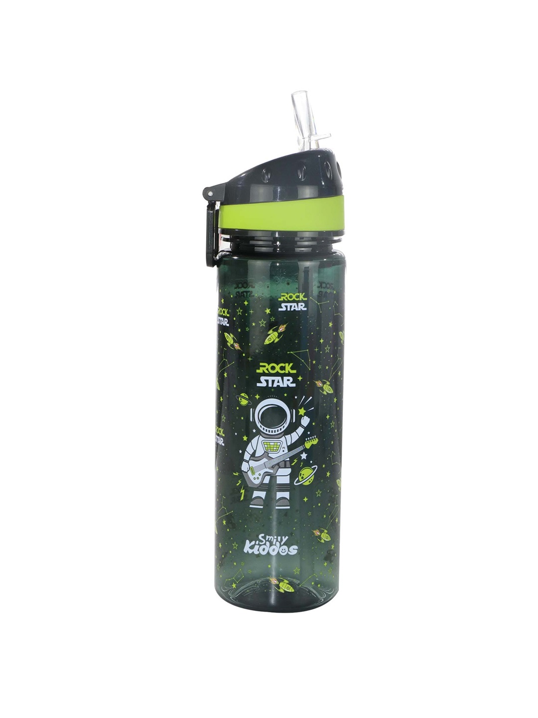 

Smily Kiddos Kids Black Printed Straight Water Bottle With Flip Top Nozzle Rockstar
