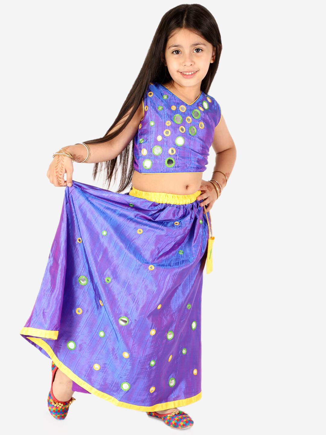 

KID1 Girls Blue & Yellow Embellished Ready to Wear Lehenga &