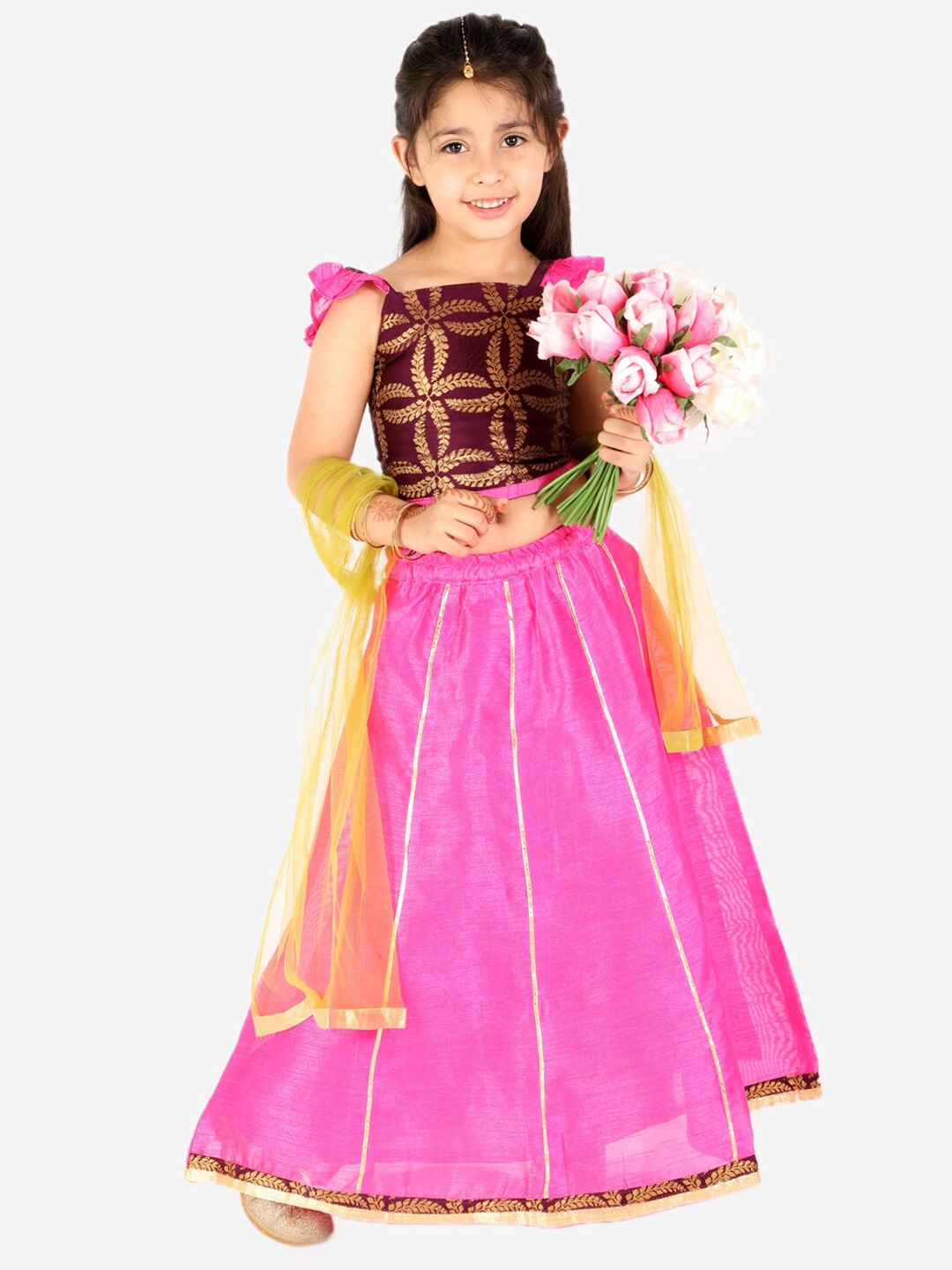 

KID1 Girls Purple & Pink Embellished Ready to Wear Lehenga & Blouse With Dupatta