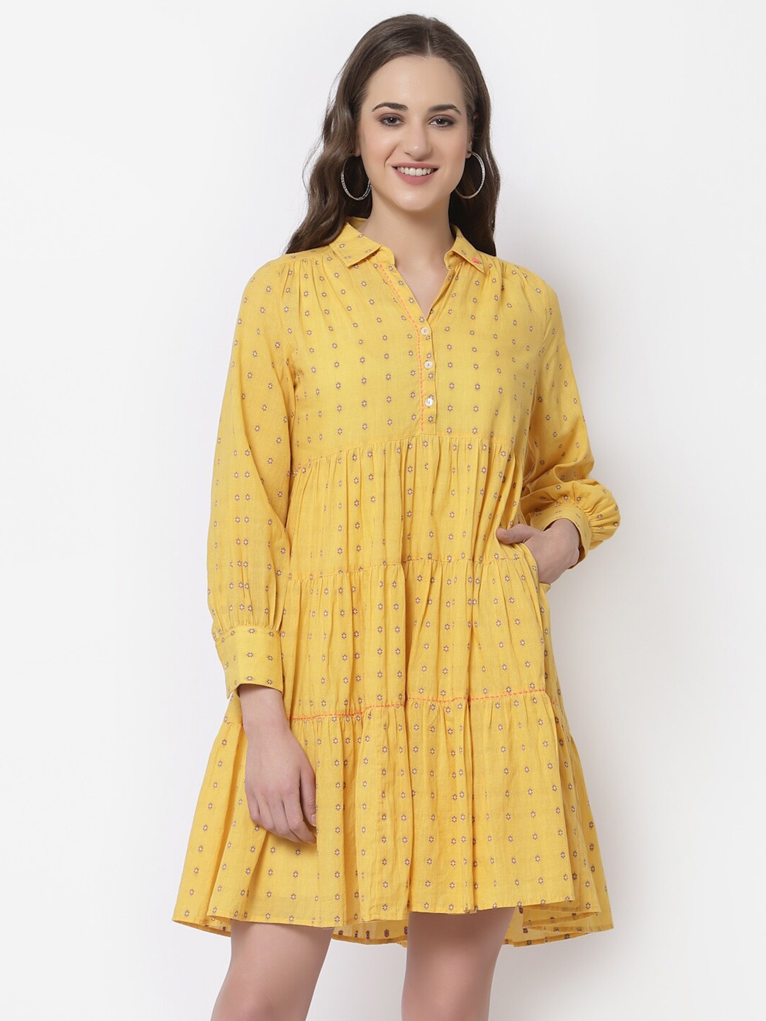 

TERQUOIS Yellow Casual A-Line Dress