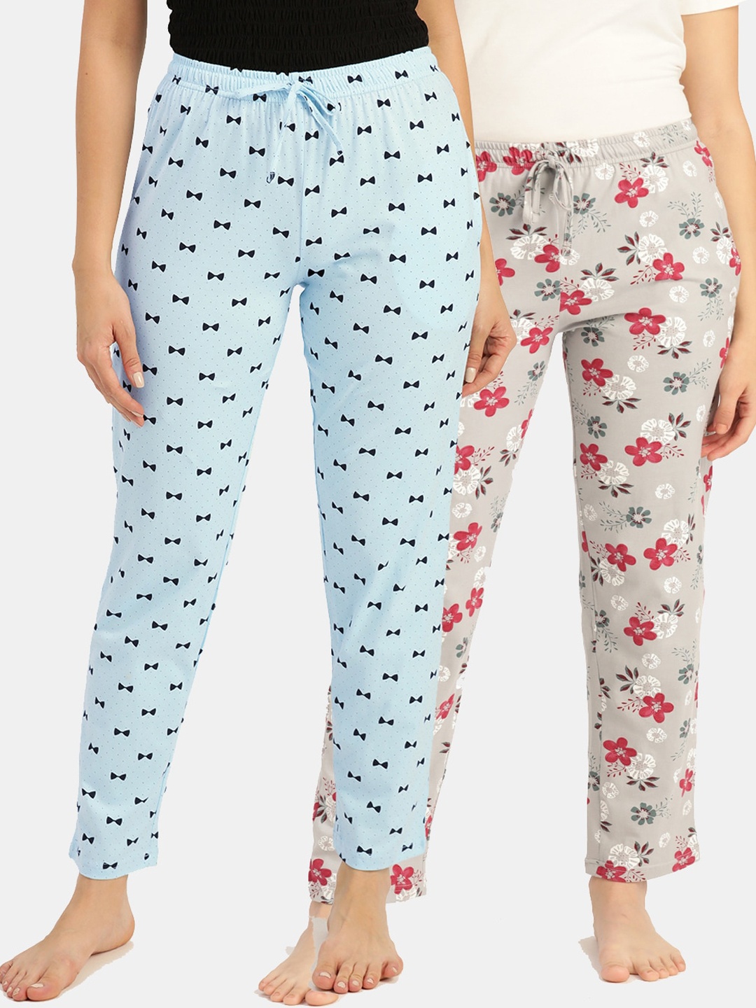

Leading Lady Women Pack Of 2 Printed Pure Cotton Lounge Pants, Grey