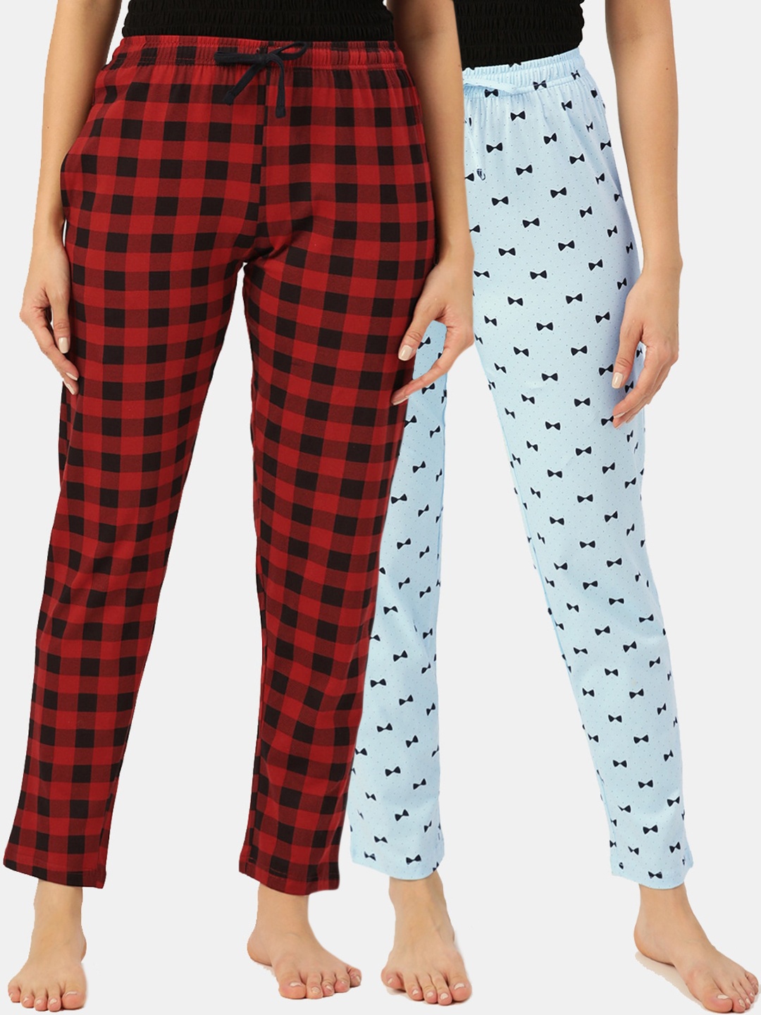 

Leading Lady Women Pack Of 2 Printed Pure Cotton Lounge Pants, Blue