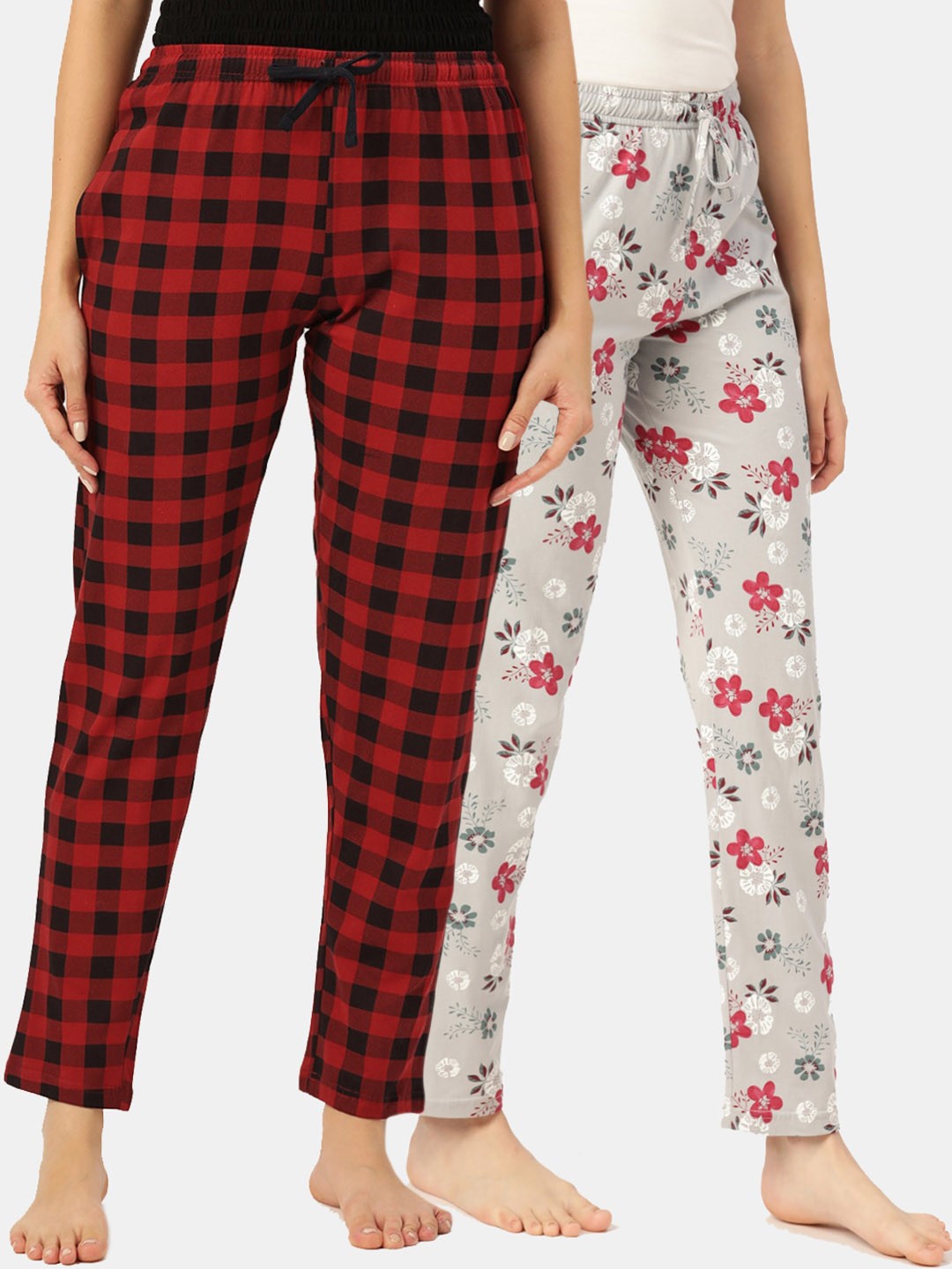 

Leading Lady Women Pack of 2 Printed Pure Cotton Lounge Pants, Grey