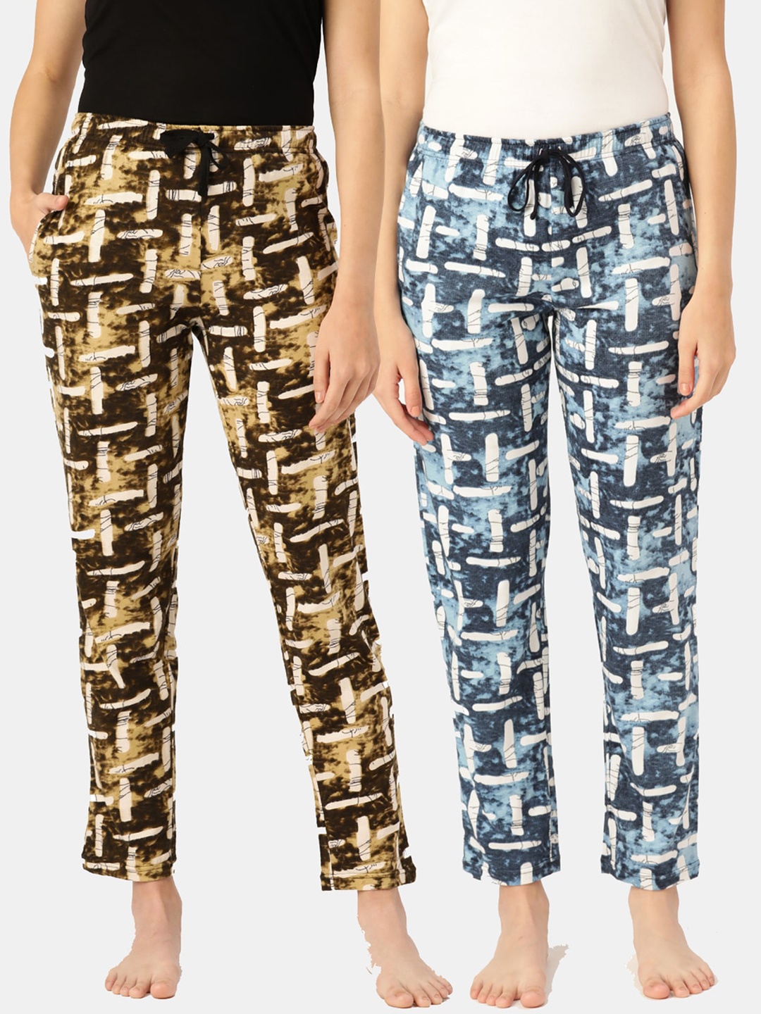 

Leading Lady Women Pack Of 2 Printed Pure Cotton Lounge Pants, Blue