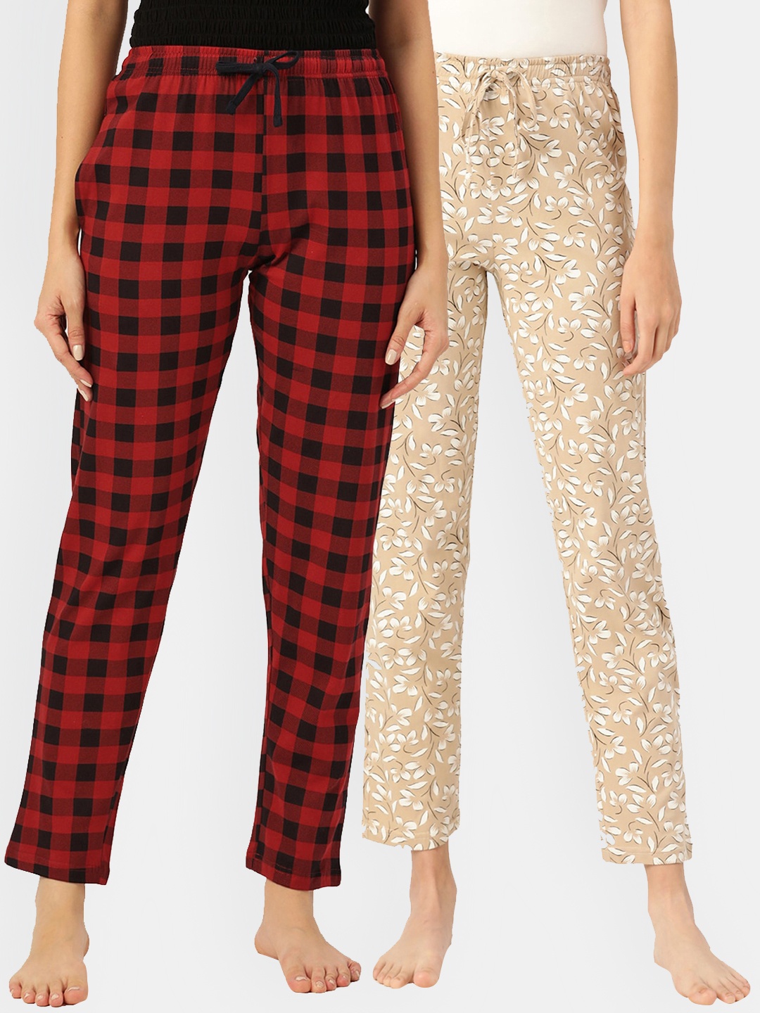 

Leading Lady Women Pack Of 2 Printed Pure Cotton Lounge Pants, Grey