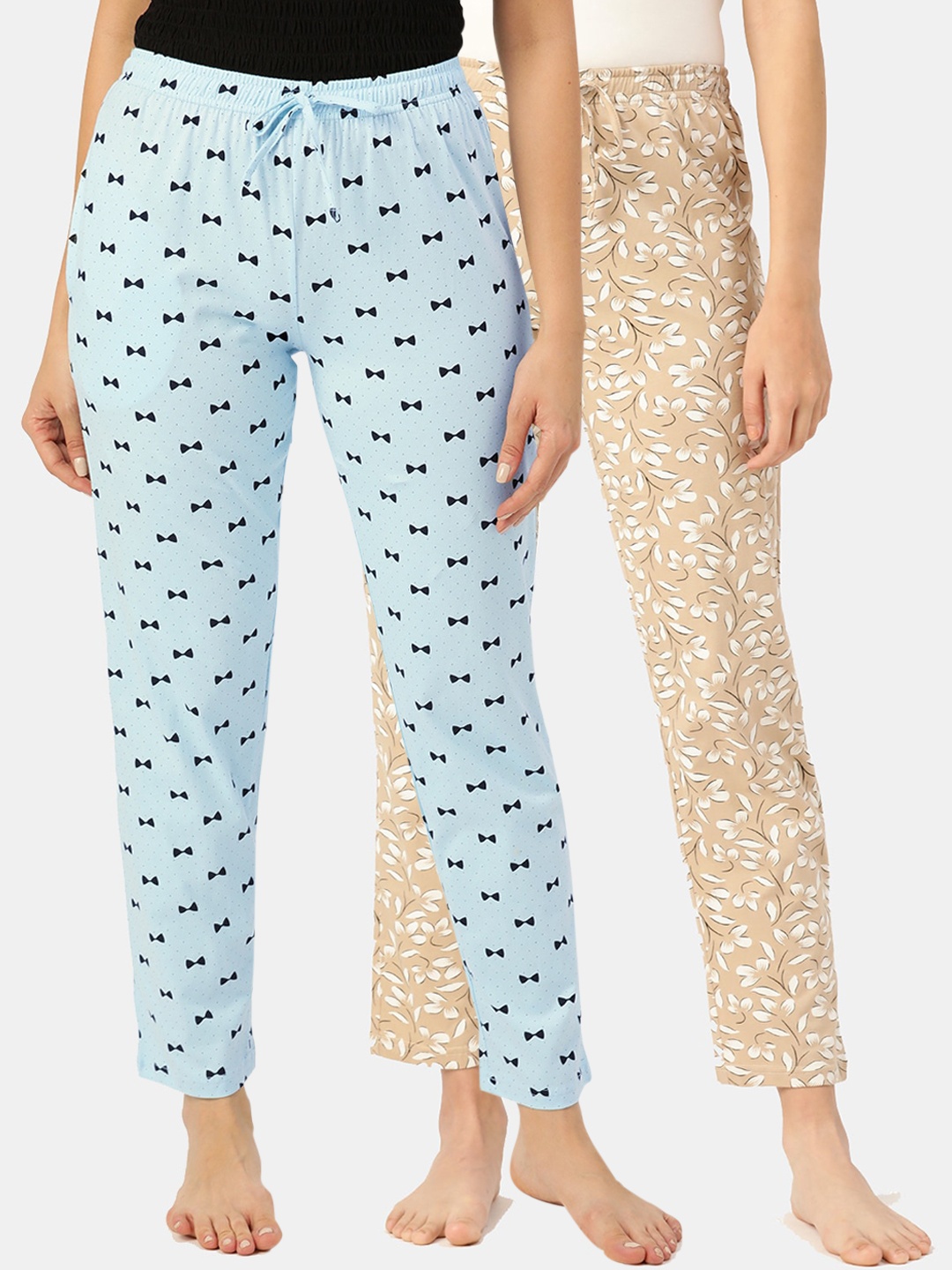 

Leading Lady Women Pack of 2 Printed Pure Cotton Lounge Pants, Grey