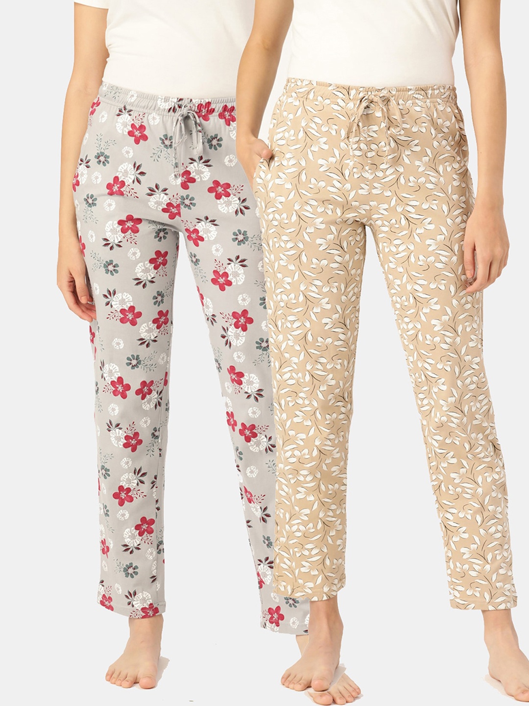 

Leading Lady Women Pack Of 2 Printed Pure Cotton Lounge Pants, Grey