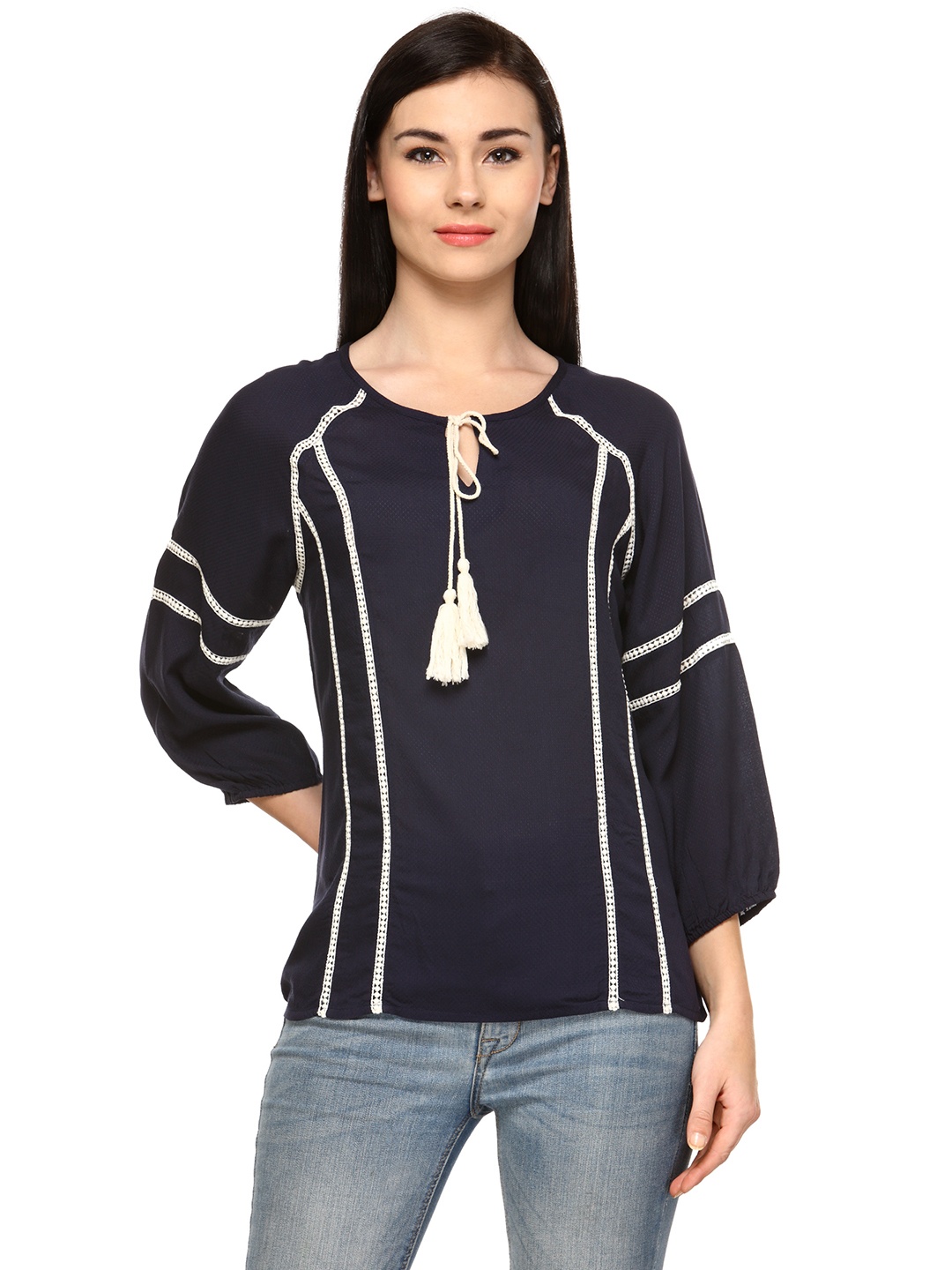 

Gipsy Women Navy Solid Top, Navy blue