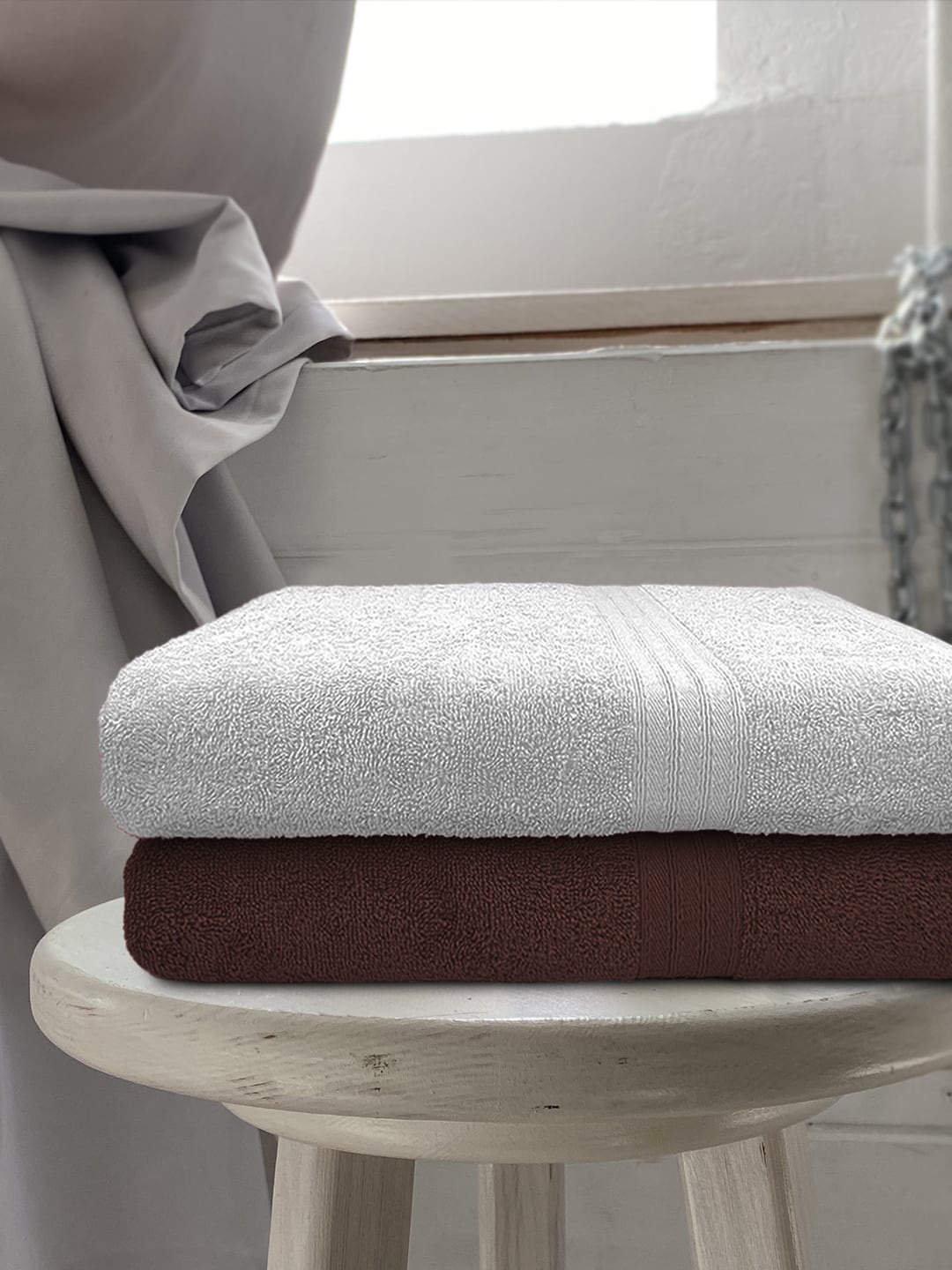 

Aura Unisex Pack of 2 Solid Cotton 500 GSM Bath Towels, Coffee brown