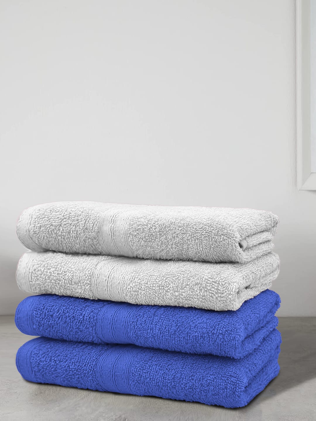 

Aura Set of 4 Solid 500 GSM Cotton Bath Towel, Blue
