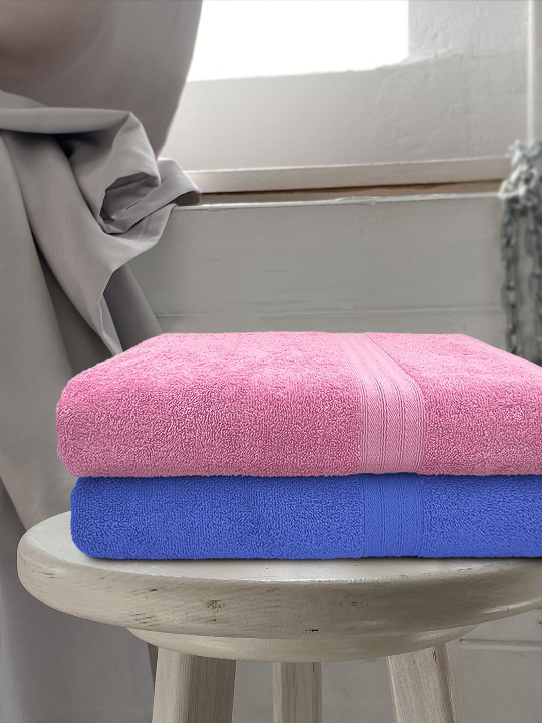 

Aura Set Of 2 Solid 500GSM Cotton Bath Towels, Blue