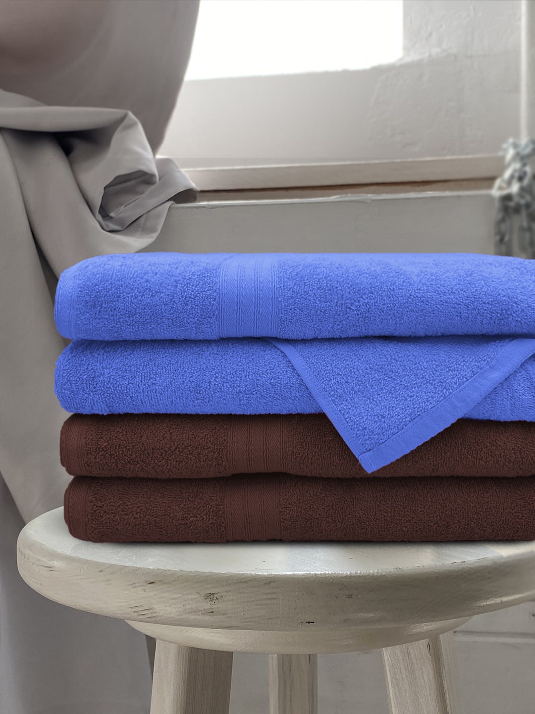 

Aura Set Of 4 Solid Cotton 500 GSM Bath Towels, Blue