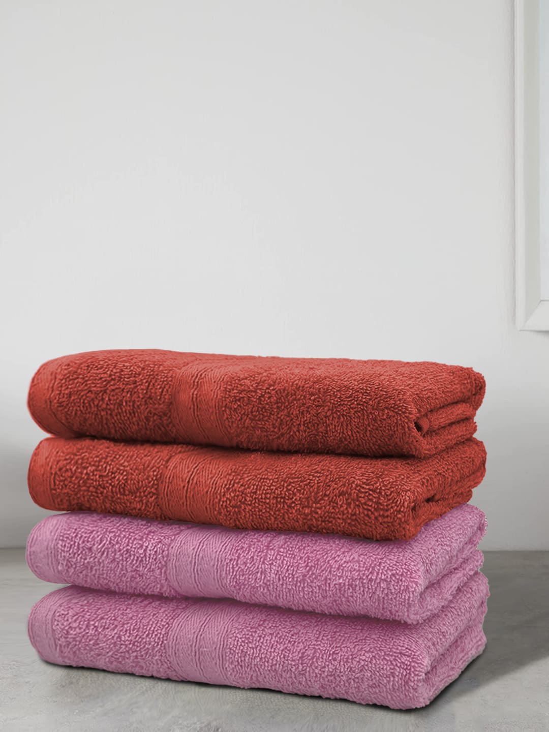 

Aura Set Of 4 Solid 500 GSM Pure Cotton Bath Towels, Rust